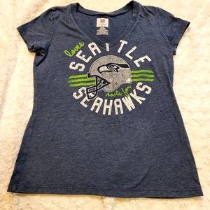 NFL Team apparel Seattle Seahawks Football blue vneck t-shirt Small